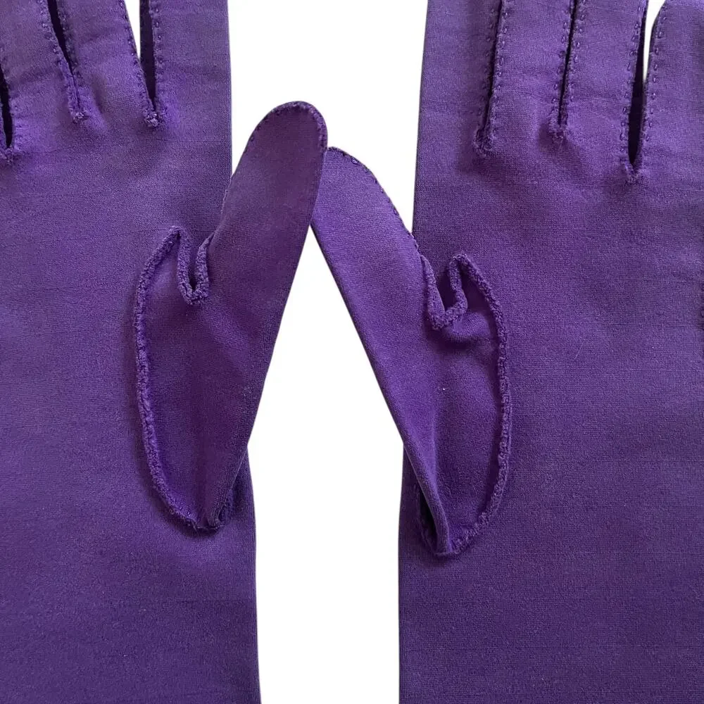 Vintage Purple Fabric Lower Forearm Evening Gloves Size 6.5-7